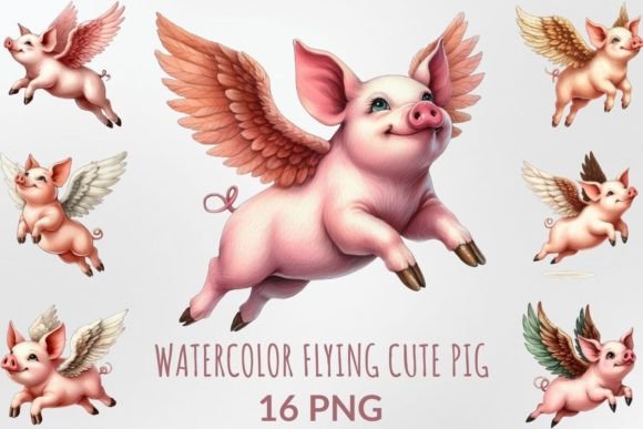 Download Watercolor Flying Cute Pig Sublimation - Sublimation Collection